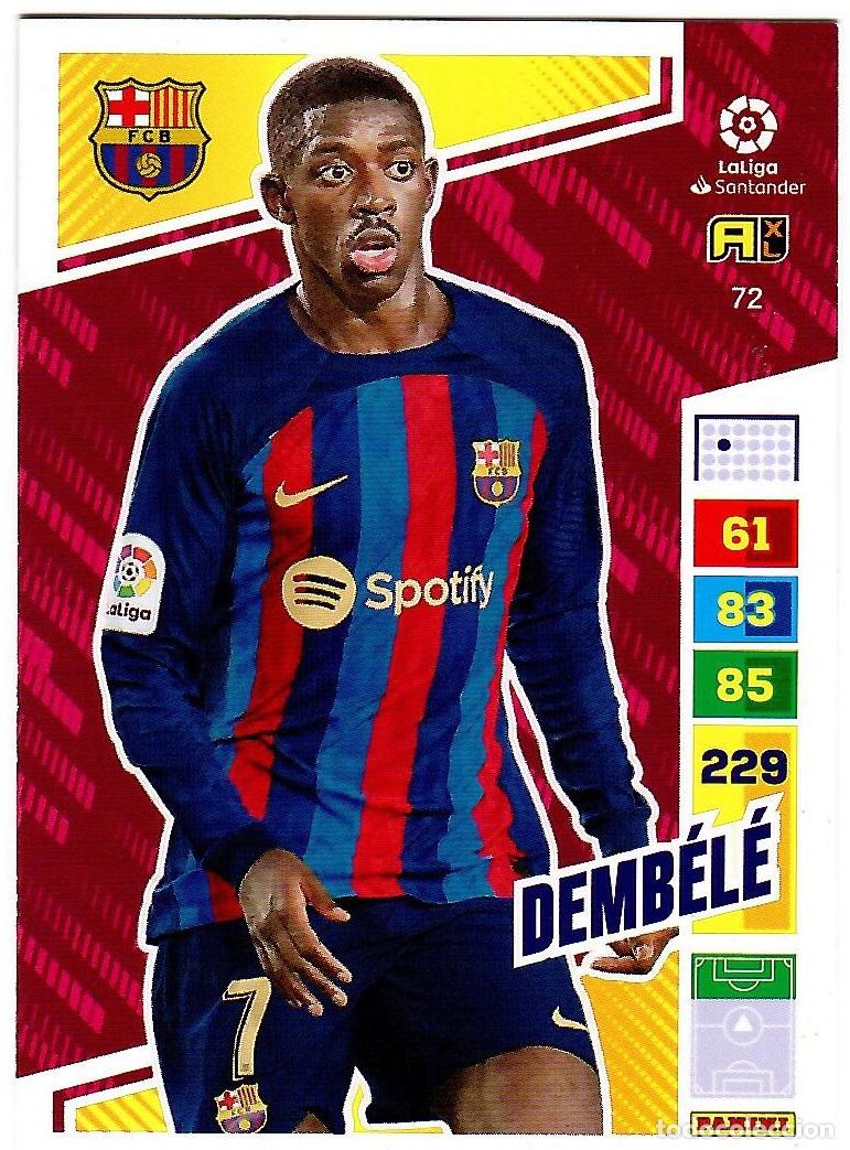 Cromos de f&uacute;tbol: Dembele (F.C. Barcelona), n&ordm; 72: Cromo del album de futbol Adrenalyn 2022-23
