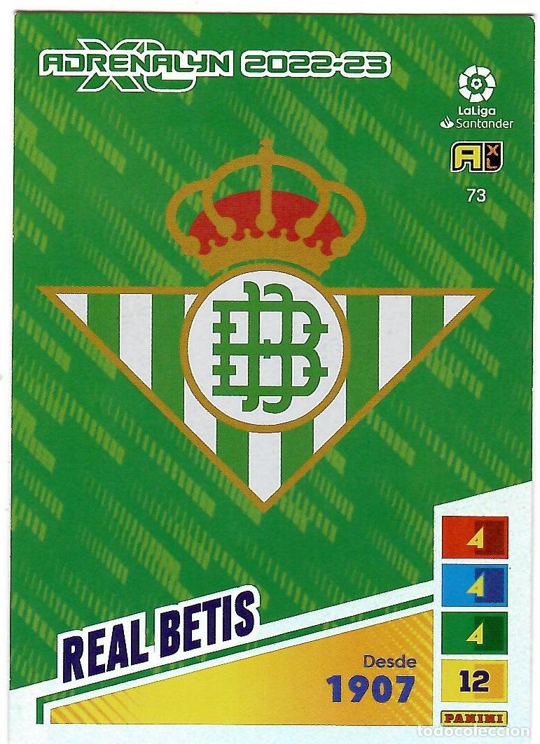 Cromos de f&uacute;tbol: Escudo R. Betis, n&ordm; 73: Cromo del album de futbol Adrenalyn 2022-23