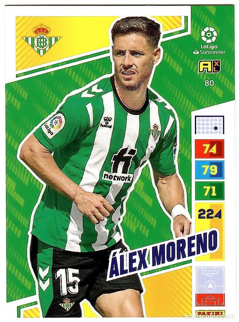 Cromos de f&uacute;tbol: Alex Moreno (R. Betis), n&ordm; 80: Cromo del album de futbol Adrenalyn 2022-23