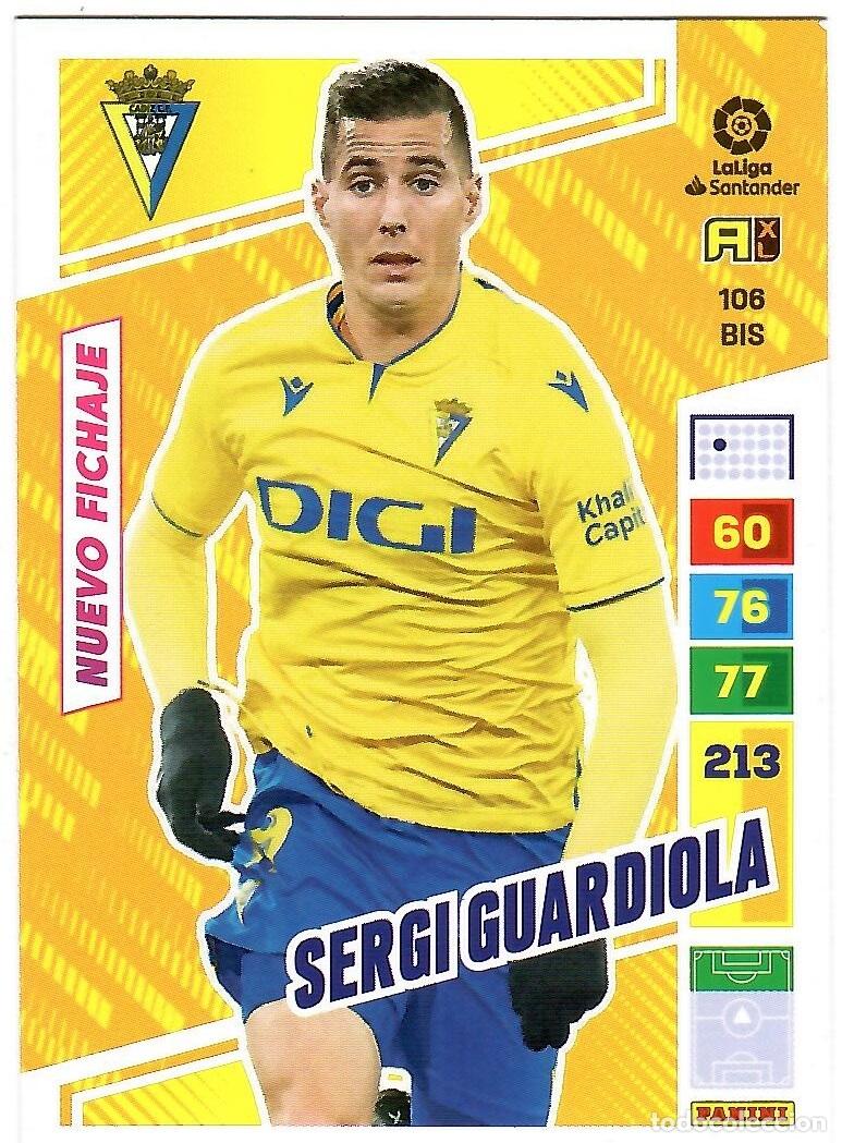 Cromos de f&uacute;tbol: Sergi Guardiola (Cadiz, Ultimo Fichaje), n&ordm; 106 BIS: Cromo del album de futbol Adrenalyn 2022-23