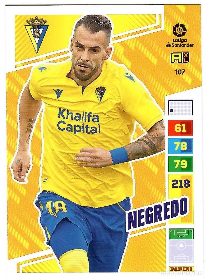 Cromos de f&uacute;tbol: Negredo (Cadiz), n&ordm; 107: Cromo del album de futbol Adrenalyn 2022-23