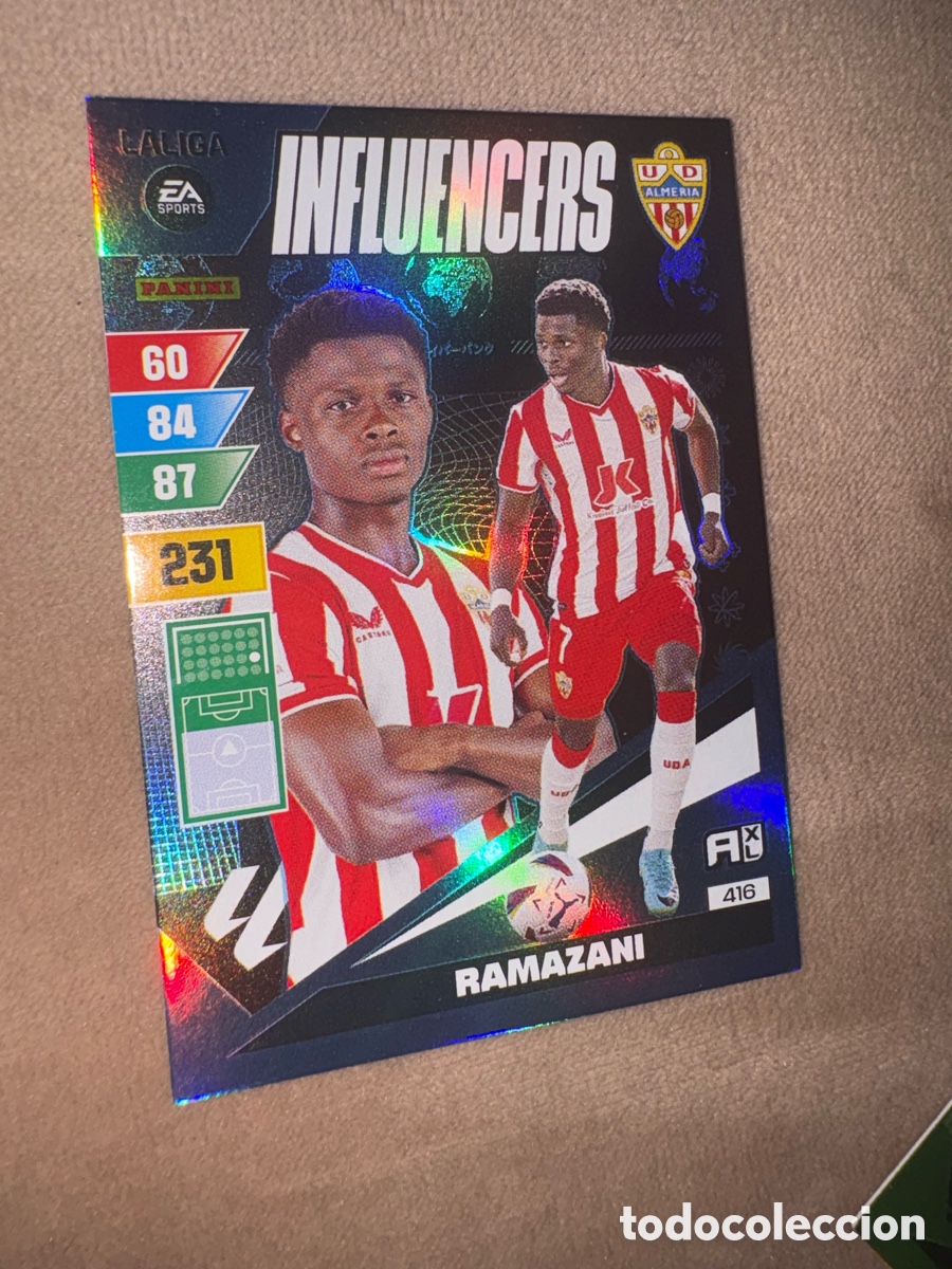 Cromos de f&uacute;tbol: 416 Ramazani, UD Almer&iacute;a, Influencers, Panini Adrenalyn XL 2023 2024 23 24