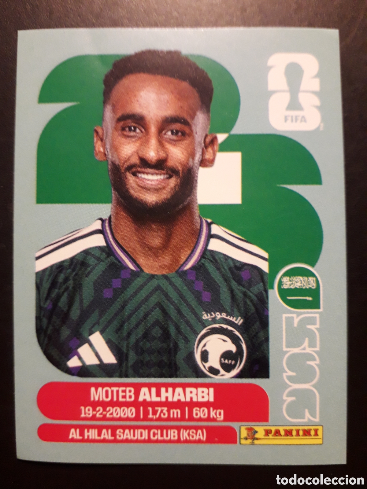 Cromos de Futebol: ALHARBI ARABIA SAUD&Iacute; KSA 7 MUNDIAL F&Uacute;TBOL 2026 FIFA WORLD CUP PANINI SIN PEGAR PEDIDO M&Iacute;NIMO 3&euro;