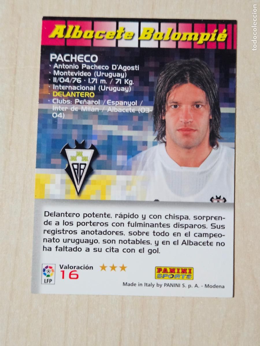 Cromos de f&uacute;tbol: CROMO N&ordm; 16 PACHECO - MEGACRACKS 2004 05 - ALBACETE