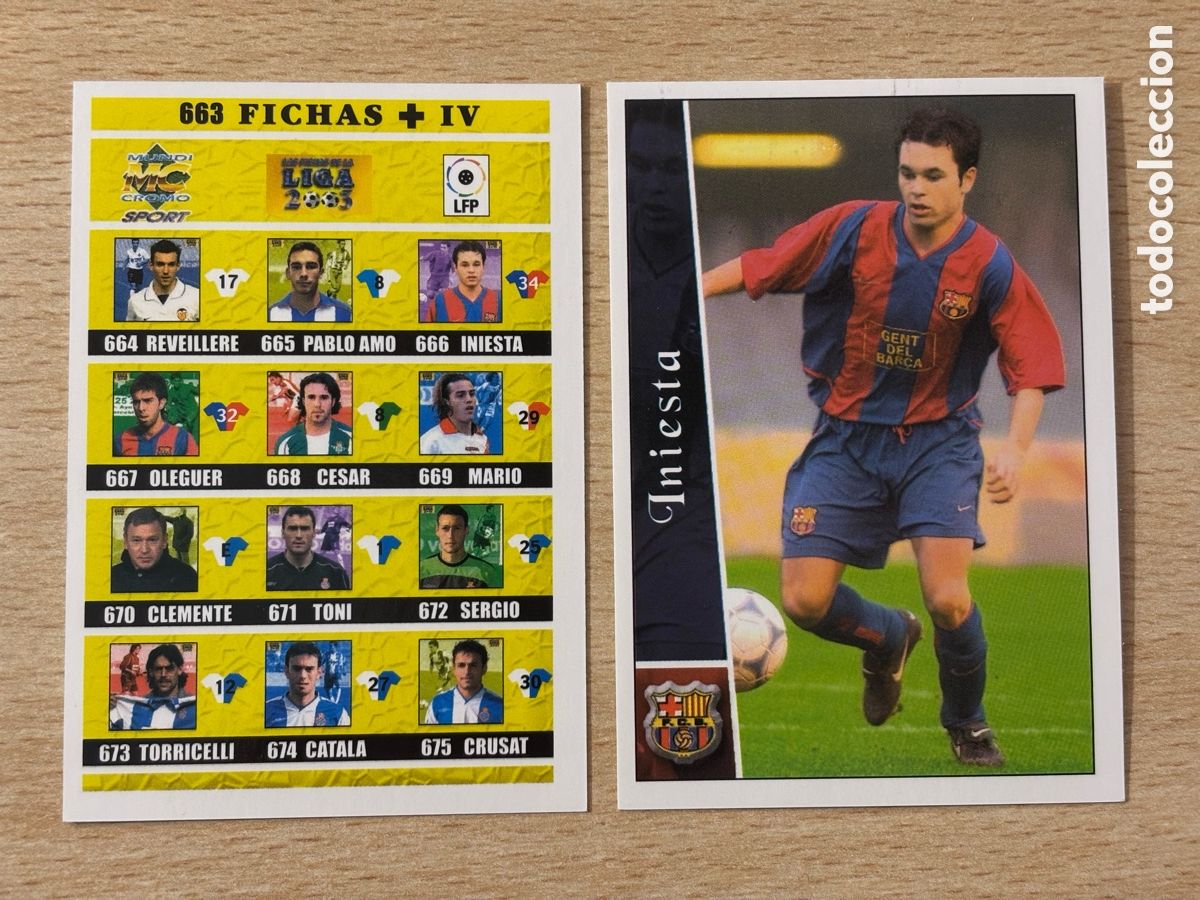 Cromos de f&uacute;tbol: # 666 + Iniesta rookie card FC Barcelona Mundicromo 2003 excelente estado regalo &iacute;ndice IV