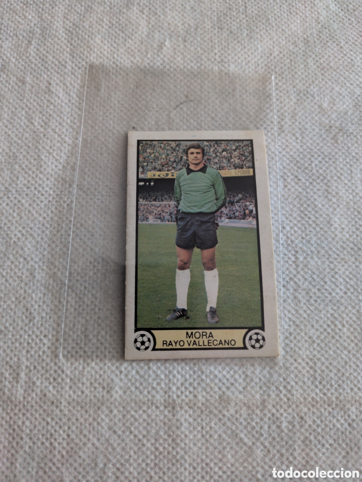 Fu&szlig;ball-Sticker: liga 79-80 este, mora - rayo vallecano, fichaje n&ordm; 4, carton, nuevo, nunca pegado