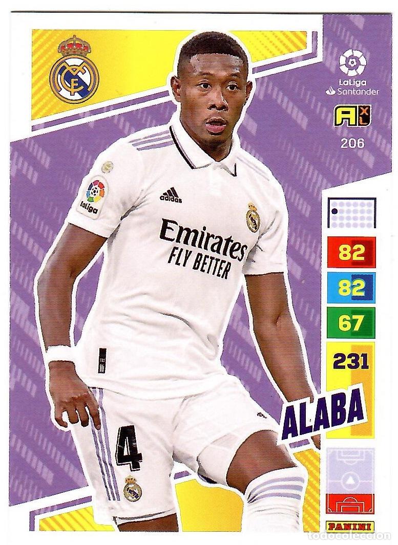 Cromos de f&uacute;tbol: Alaba (R. Madrid), n&ordm; 206: Cromo del album de futbol Adrenalyn 2022-23