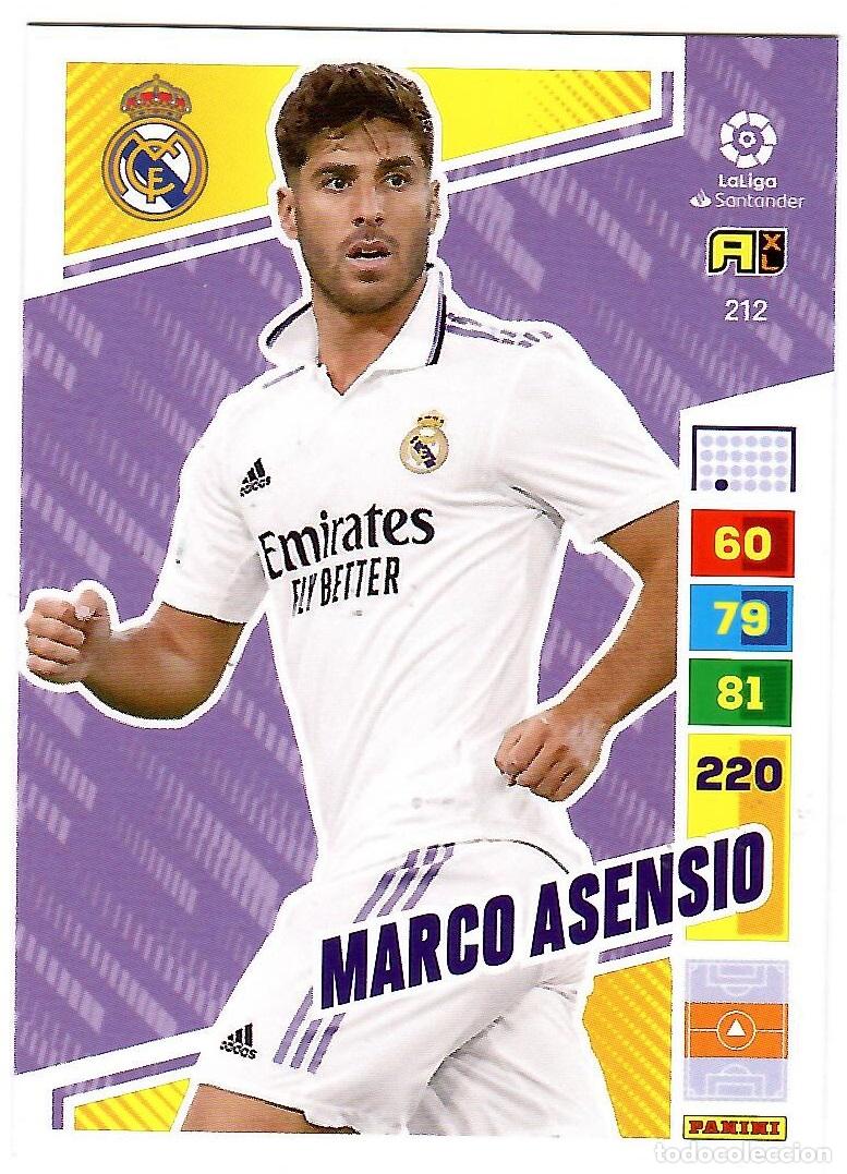 Cromos de f&uacute;tbol: Marco Asensio (R. Madrid), n&ordm; 212: Cromo del album de futbol Adrenalyn 2022-23