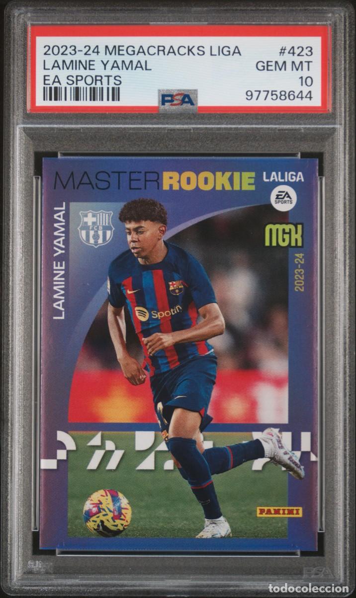 Cromos de f&uacute;tbol: Master Rookie Lamine Yamal #423 FC Barcelona Panini Megacracks 2023 2024 PSA 10