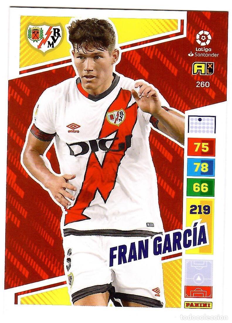 Cromos de f&uacute;tbol: Fran Garcia (Rayo Vallecano), n&ordm; 260: Cromo del album de futbol Adrenalyn 2022-23