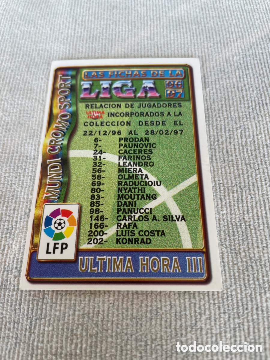 Cromos de f&uacute;tbol: INDICE ULTIMA HORA III 3 CORREGIDO FICHAS LIGA MUNDICROMO 96 97