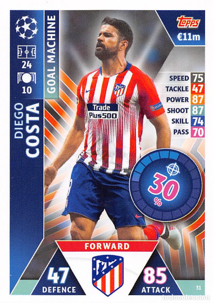 Cromos de f&uacute;tbol: TOPPS MATCH ATTAX UCL (EDICION INDIA) 18/19 2018/2019 #31 DIEGO COSTA (ATLETICO MADRID)