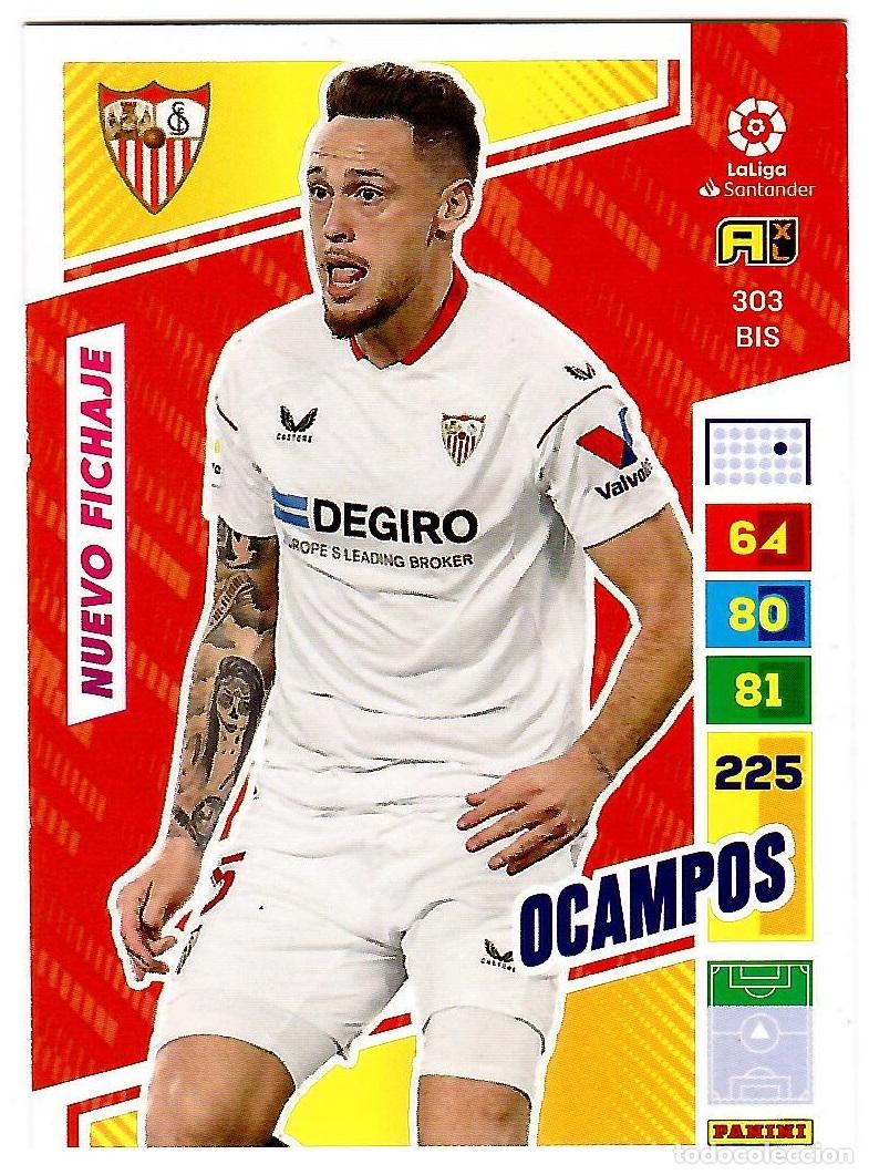 Cromos de f&uacute;tbol: Ocampos (Sevilla, Nuevo Fichaje), n&ordm; 303 BIS: Cromo del album de futbol Adrenalyn 2022-23