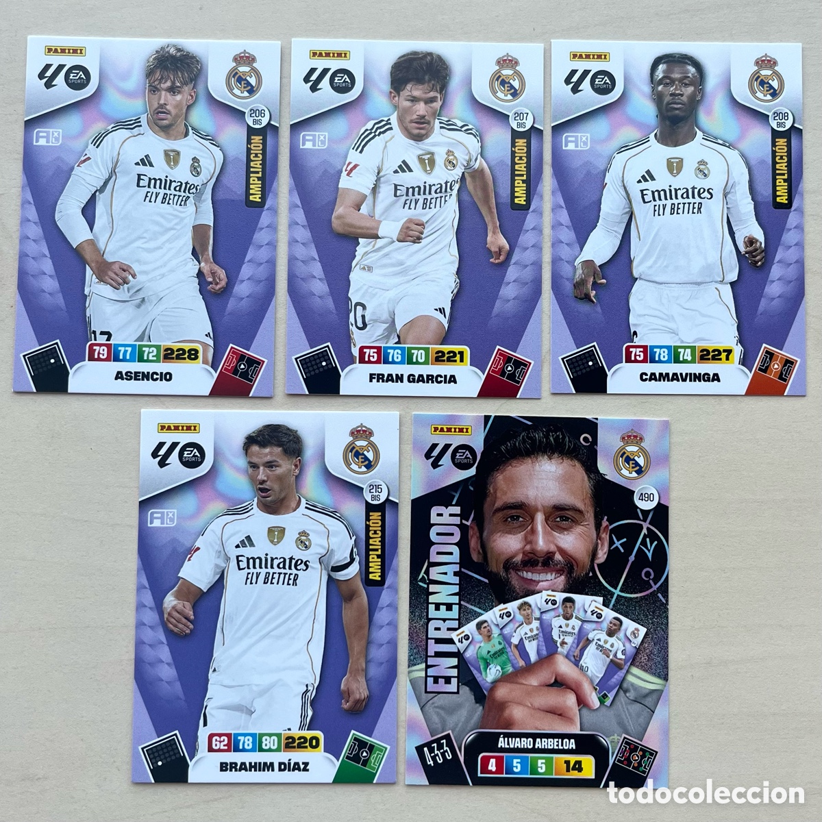 Cromos de f&uacute;tbol: Lote 5 cartas Actualizaci&oacute;n Real Madrid Adrenalyn XL 2025-26