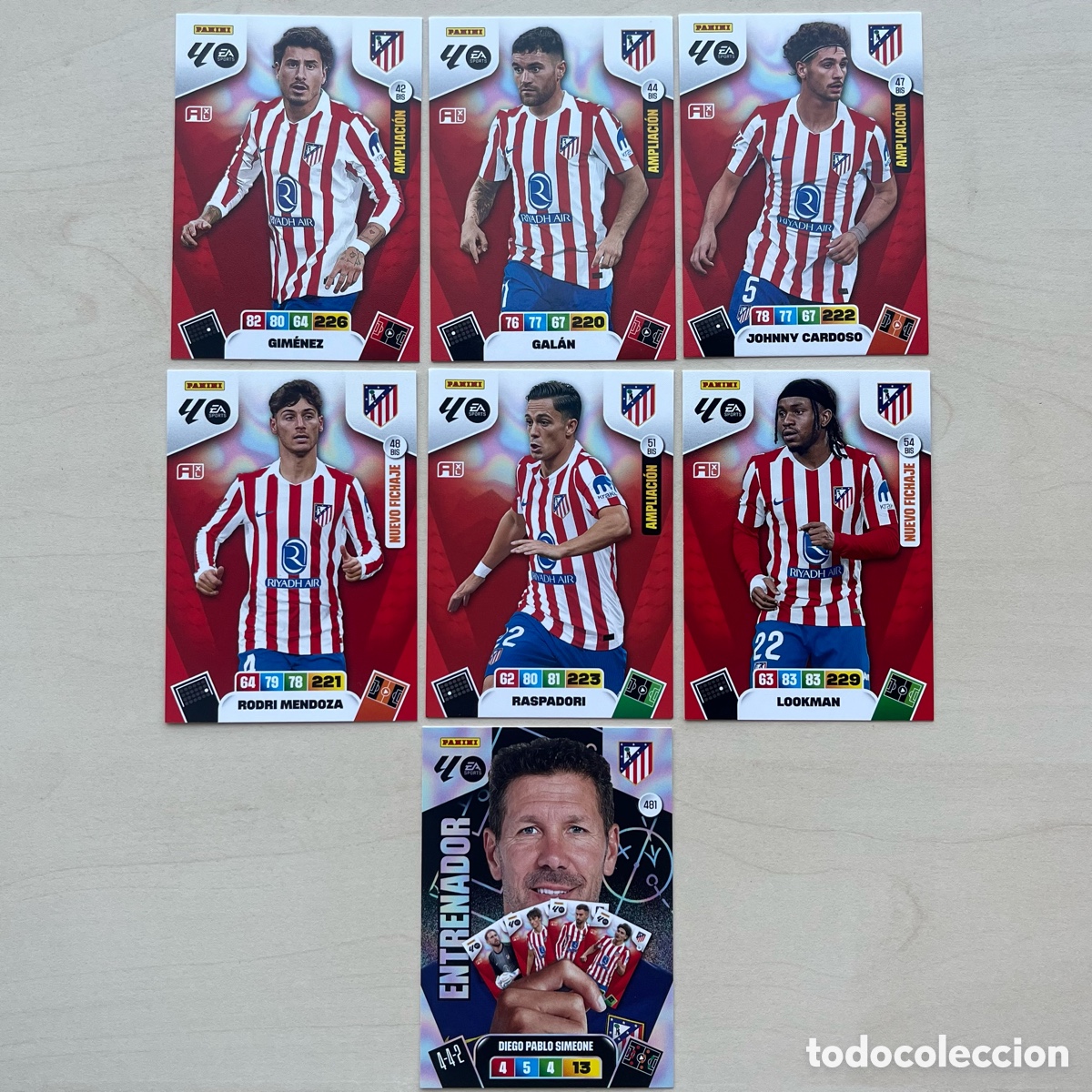 Cromos de f&uacute;tbol: Lote 7 cartas Actualizaci&oacute;n Atl&eacute;tico de Madrid Adrenalyn XL 2025-26