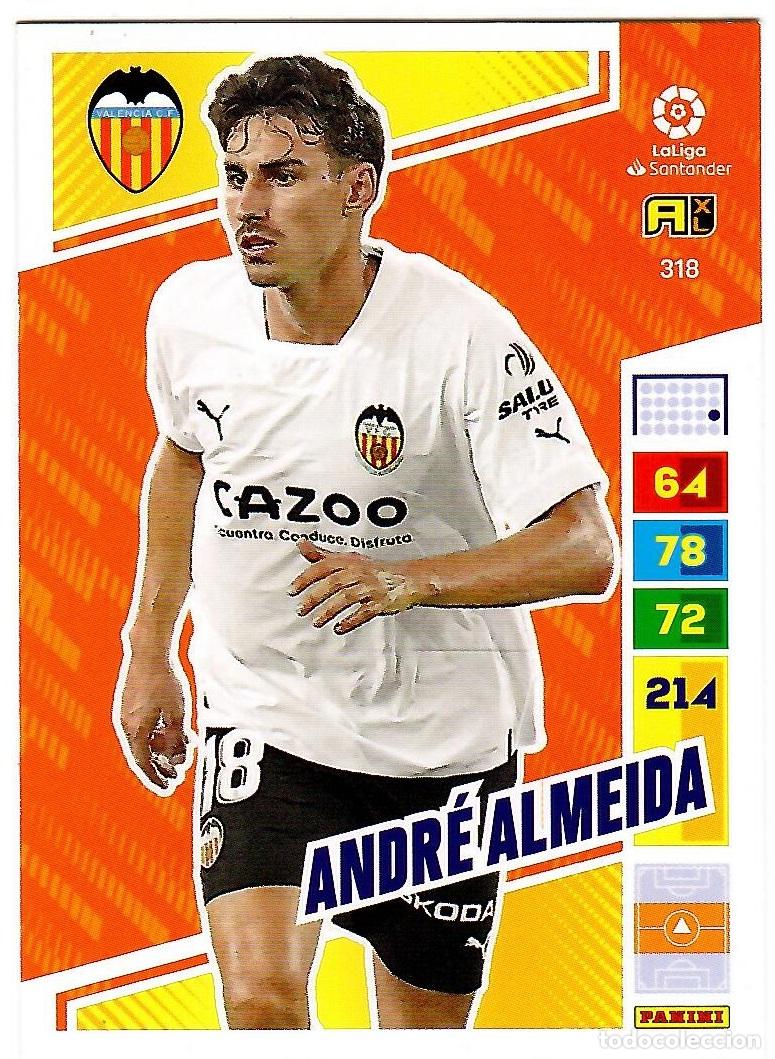 Cromos de f&uacute;tbol: Andre Almeida (Valencia), n&ordm; 318: Cromo del album de futbol Adrenalyn 2022-23