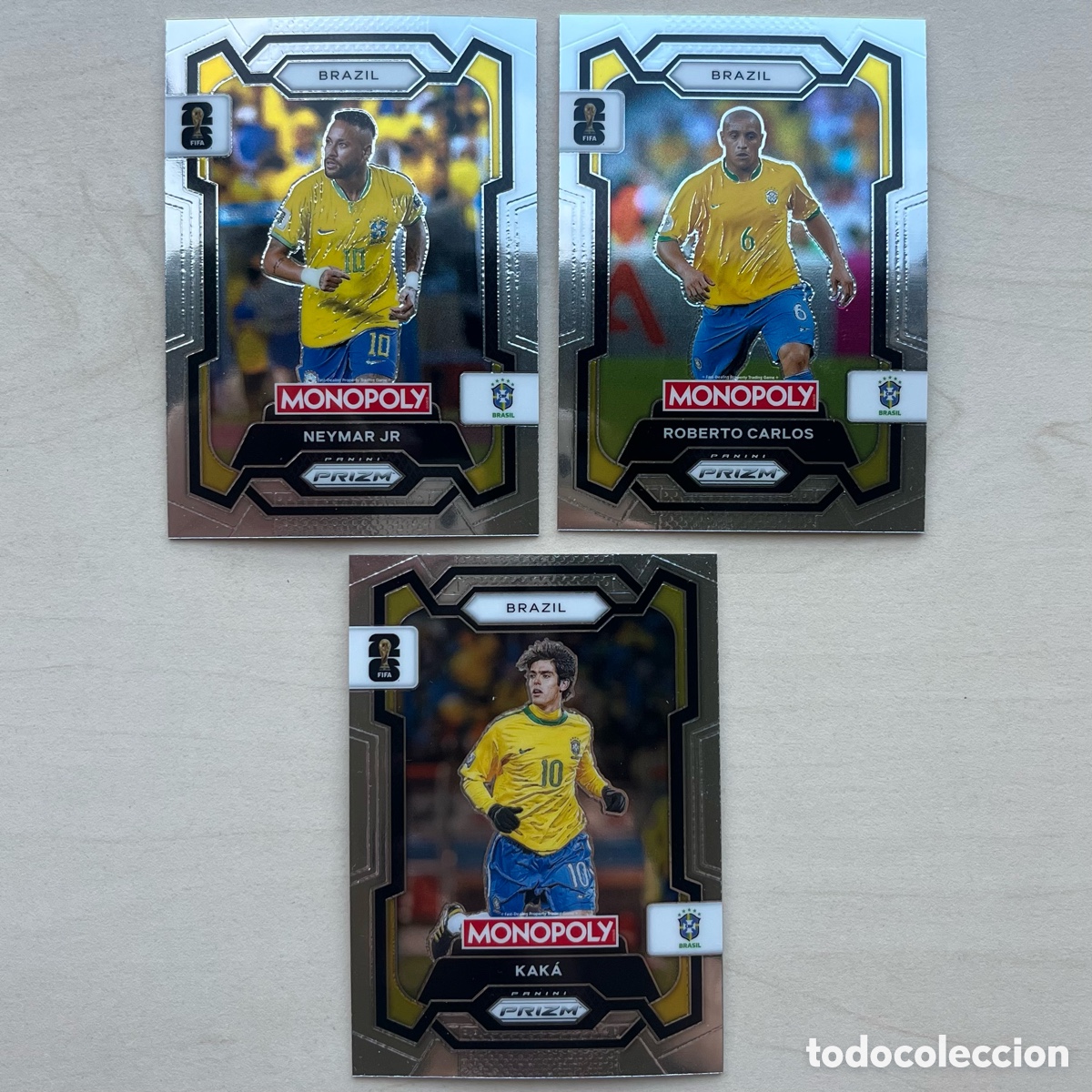 Cromos de f&uacute;tbol: Neymar, Roberto Carlos & Kak&aacute; Prizm Monopoly Mundial 2026 - Brasil