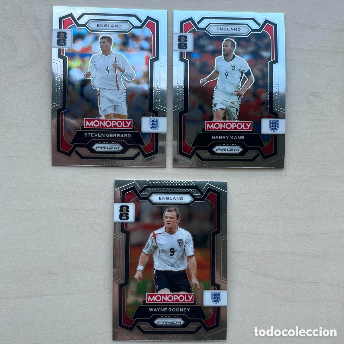 Cromos de f&uacute;tbol: Lote 3 cartas Inglaterra Prizm Monopoly Mundial 2026