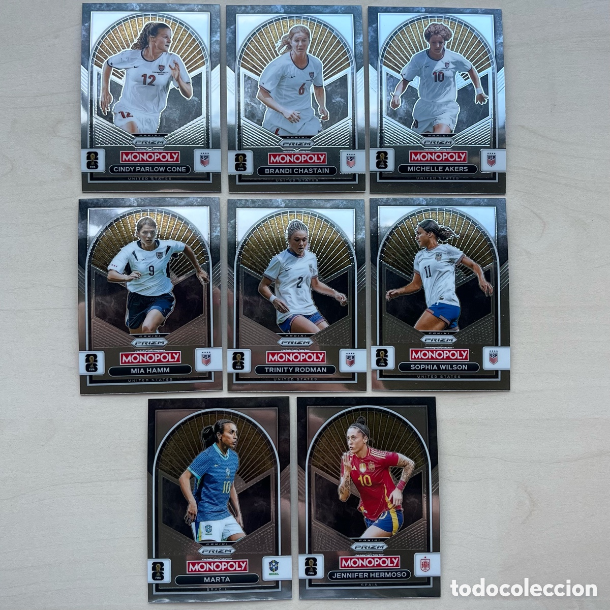 Cromos de f&uacute;tbol: Lote 8 cartas Femenino Prizm Monopoly Mundial 2026