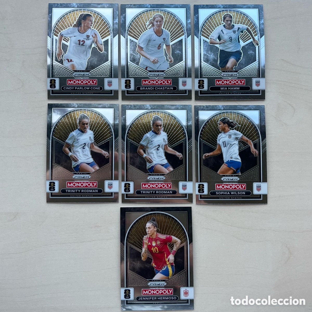 Cromos de f&uacute;tbol: Lote 7 cartas Femenino Prizm Monopoly Mundial 2026