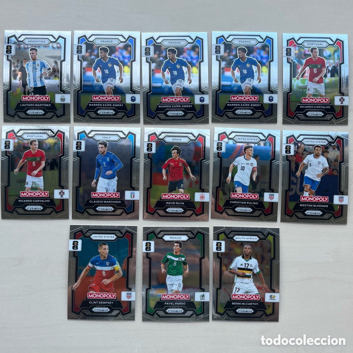 Cromos de f&uacute;tbol: Lote 13 cartas Prizm Monopoly Mundial 2026