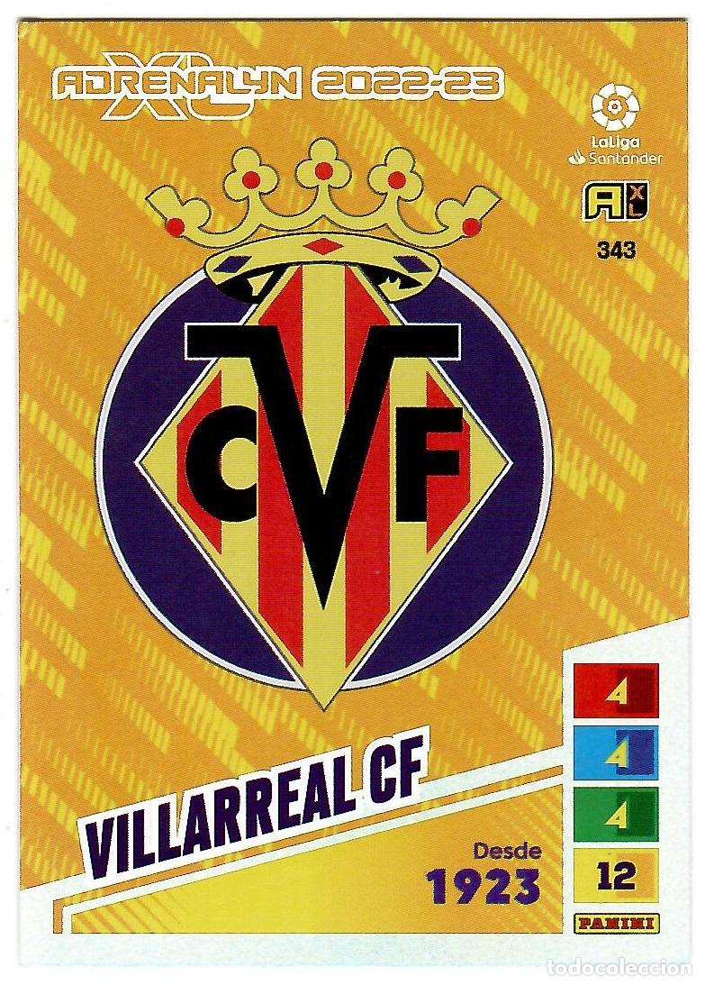 Cromos de f&uacute;tbol: Escudo Villarreal, n&ordm; 343: Cromo del album de futbol Adrenalyn 2022-23