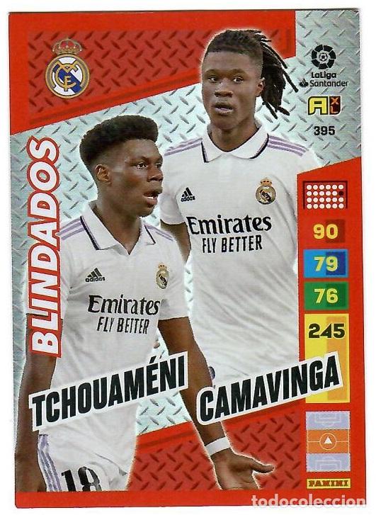 Cromos de f&uacute;tbol: Tchouameni, Camavinga (Blindados), n&ordm; 395: Cromo del album de futbol Adrenalyn 2022-23