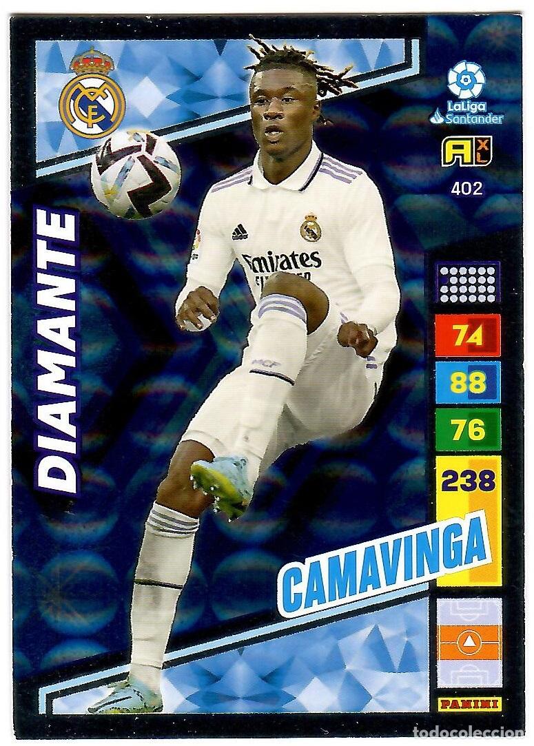 Cromos de f&uacute;tbol: Camavinga (Diamante), n&ordm; 402: Cromo del album de futbol Adrenalyn 2022-23