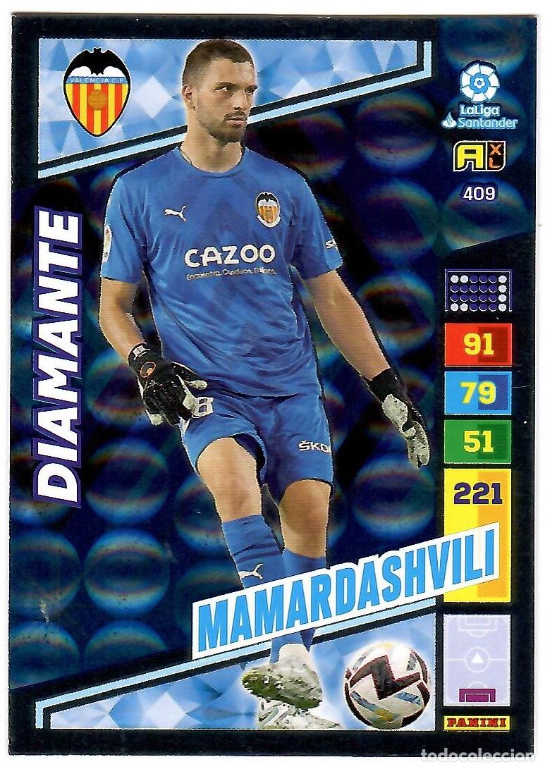 Cromos de f&uacute;tbol: Mamardashvili (Diamante), n&ordm; 409: Cromo del album de futbol Adrenalyn 2022-23