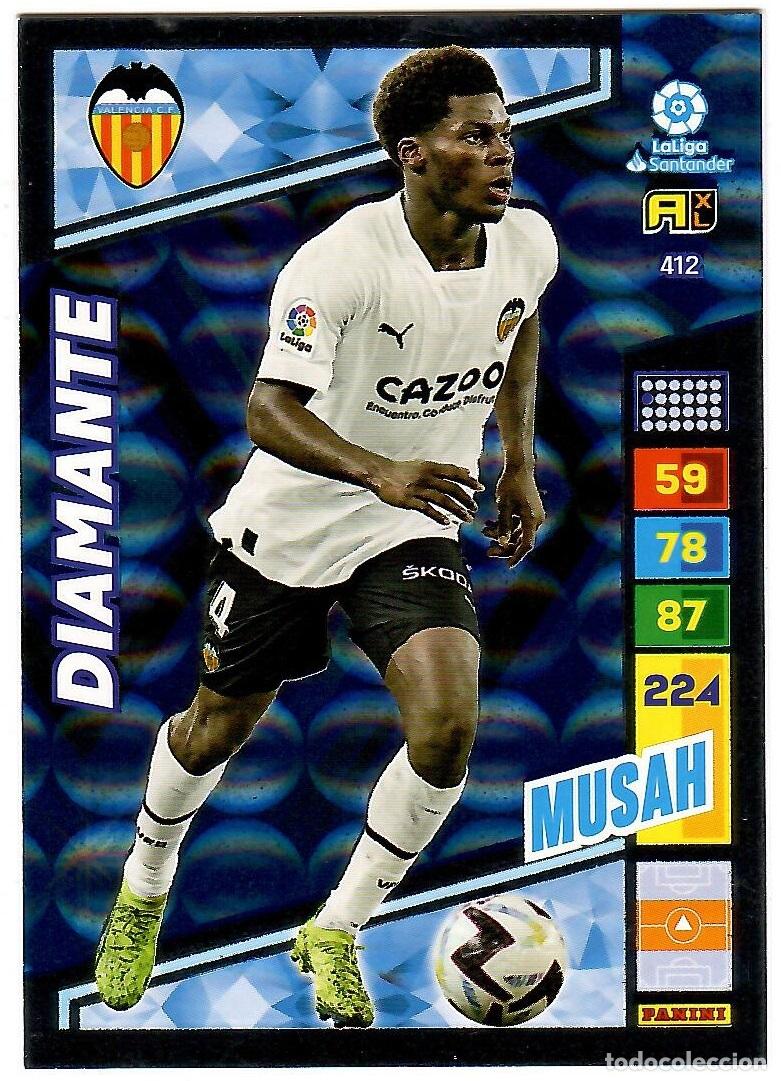 Cromos de f&uacute;tbol: Musah (Diamante), n&ordm; 412: Cromo del album de futbol Adrenalyn 2022-23