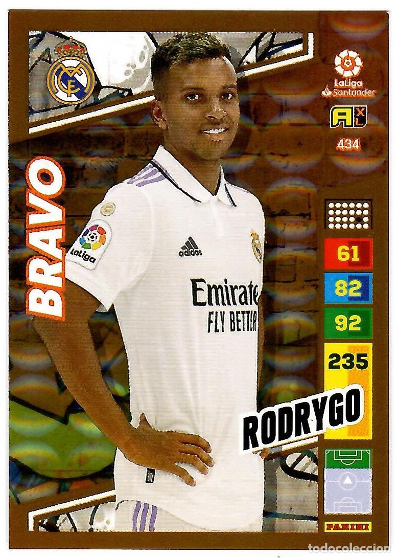 Cromos de f&uacute;tbol: Rodrygo (Bravo), n&ordm; 434: Cromo del album de futbol Adrenalyn 2022-23