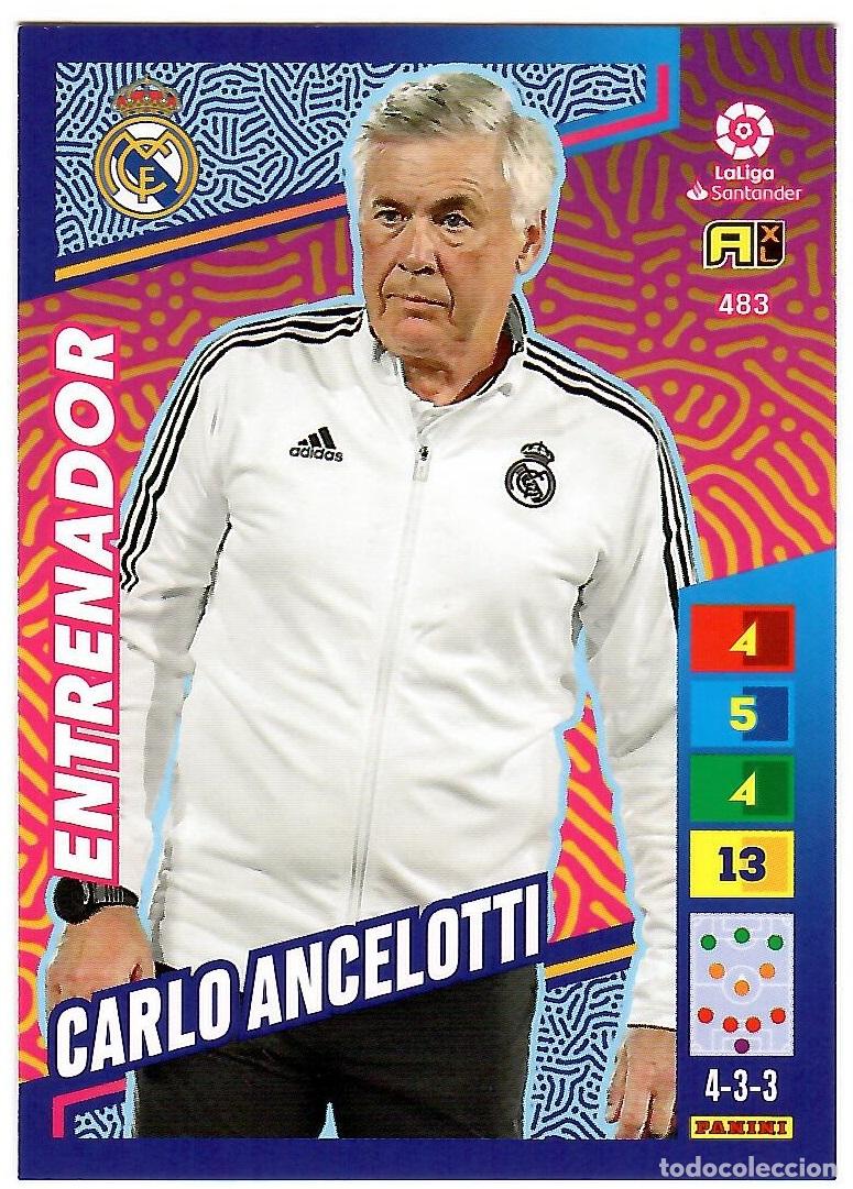 Cromos de f&uacute;tbol: Carlo Ancelotti (Entrenador), n&ordm; 483: Cromo del album de futbol Adrenalyn 2022-23