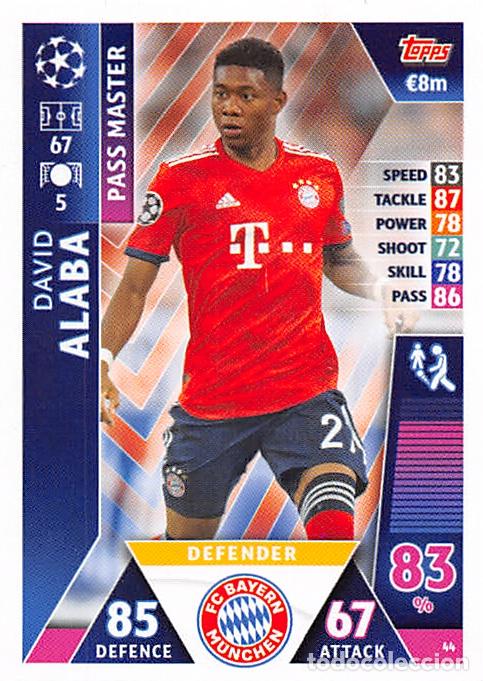 Cartes &agrave; collectionner de Football: TOPPS MATCH ATTAX UCL (EDICION INDIA) 18/19 2018/2019 #44 DAVID ALABA (BAYERN MUNCHEN)