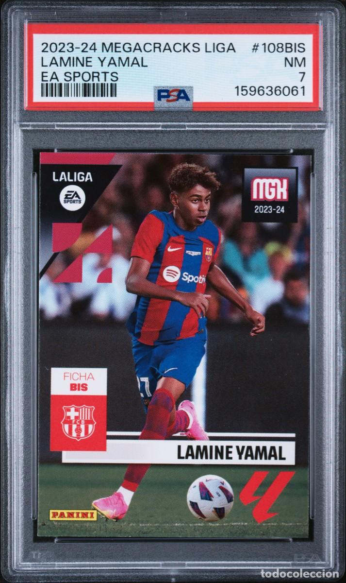 Cromos de f&uacute;tbol: Rookie Lamine Yamal #108BIS FC Barcelona Panini Megacracks 2023 24 PSA 7