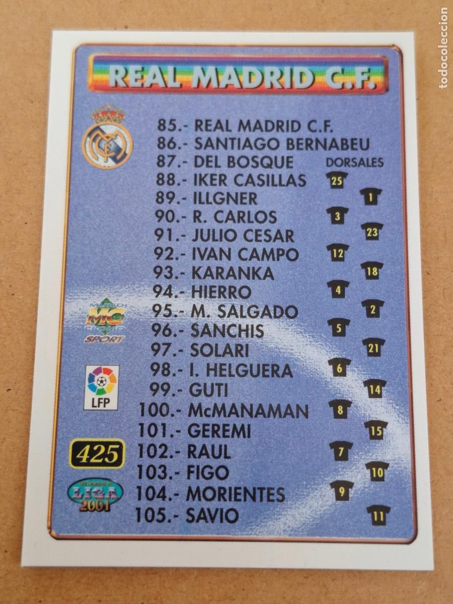 Football Stickers: MUNDICROMO 2000 2001 00 01 - 425 INDICE REAL MADRID / RACING SANTANDER