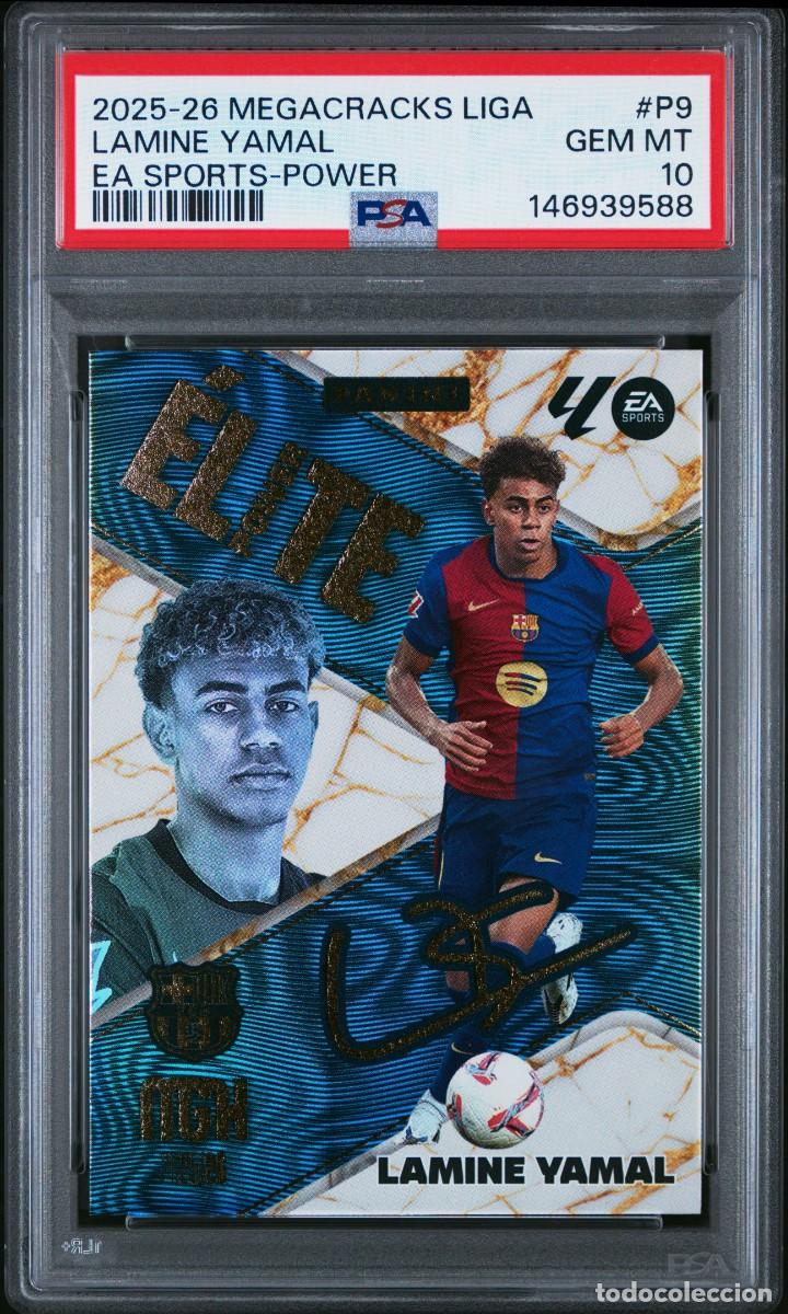 Cromos de f&uacute;tbol: Lamine Yamal #P9 FC Barcelona Elite Power Panini Megacracks 2025 2026 PSA 10