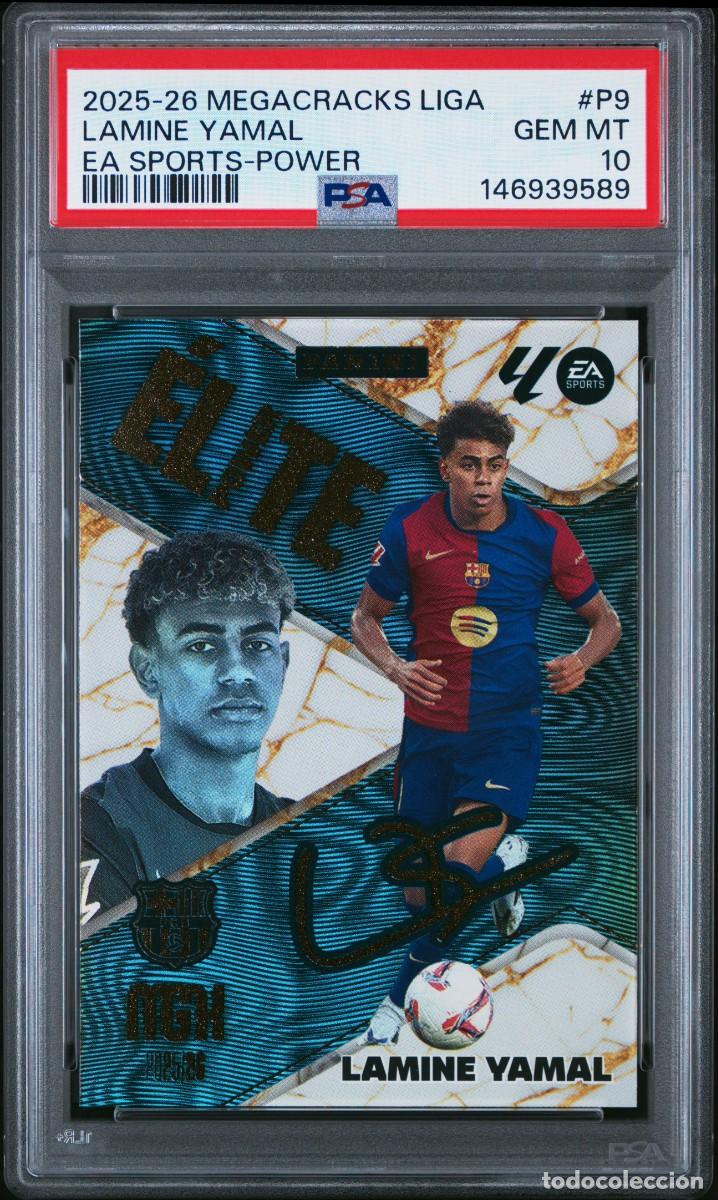 Cromos de f&uacute;tbol: Lamine Yamal #P9 FC Barcelona Elite Power Panini Megacracks 2025 2026 PSA 10