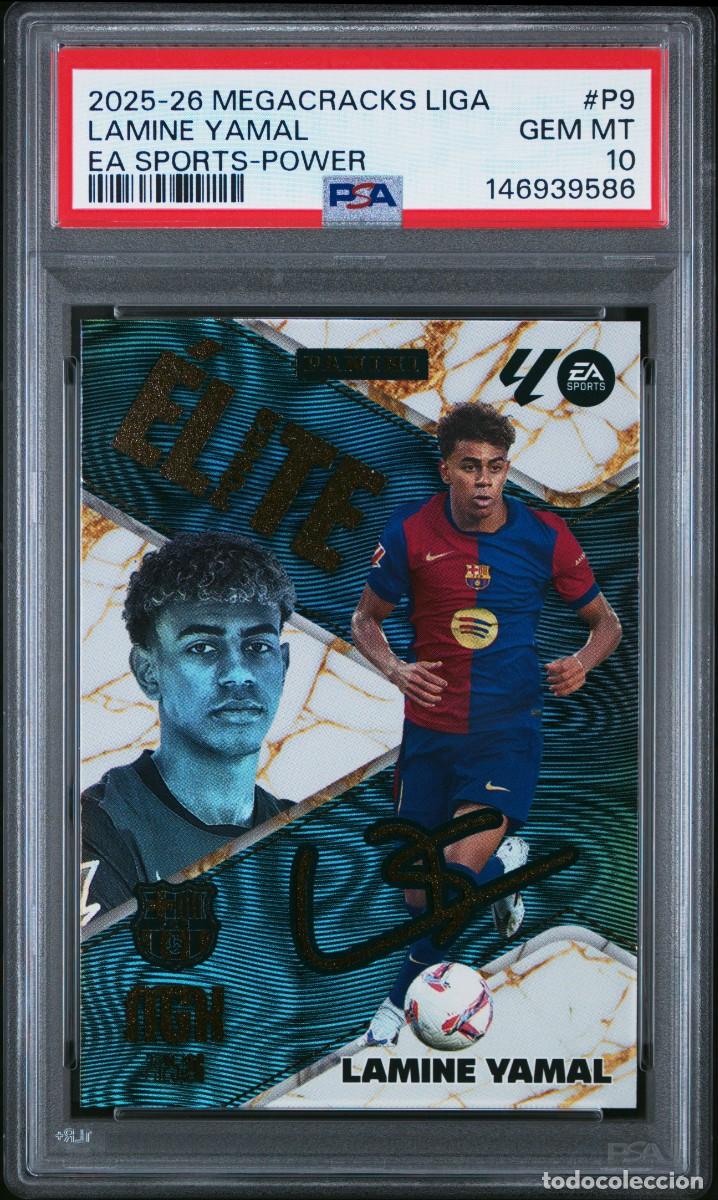 Cromos de f&uacute;tbol: Lamine Yamal #P9 FC Barcelona Elite Power Panini Megacracks 2025 2026 PSA 10