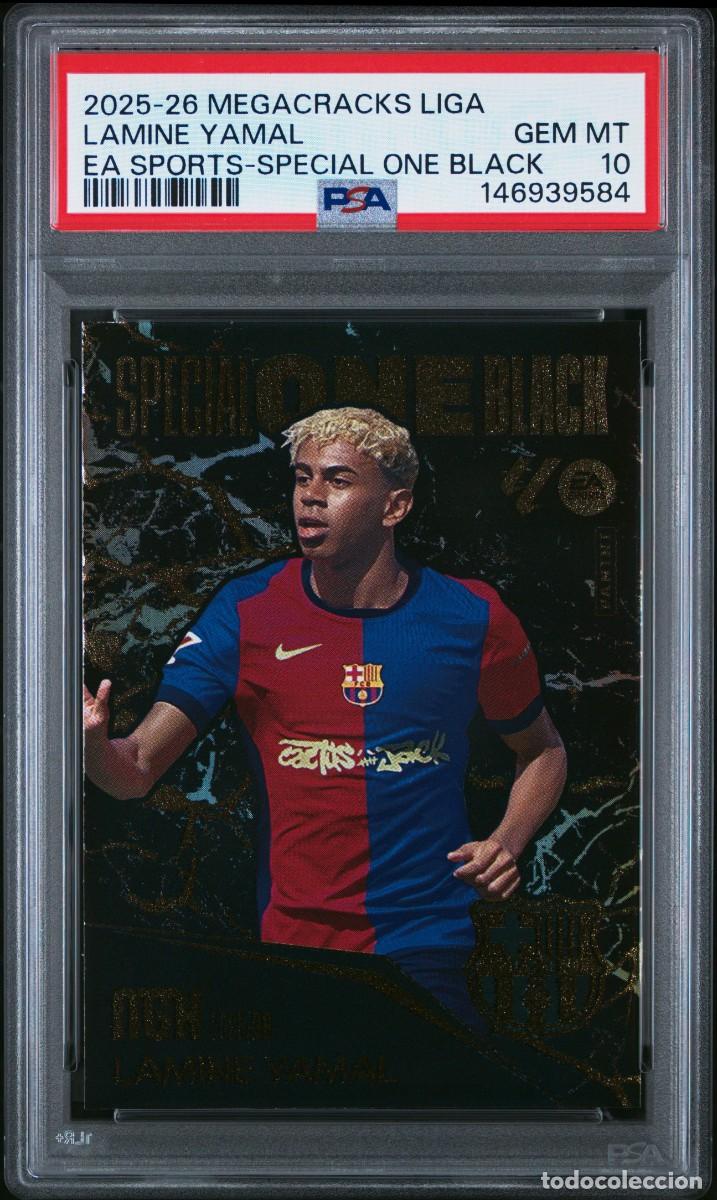 Cromos de f&uacute;tbol: Lamine Yamal FC Barcelona Special One Black Panini Megacracks 2025 2026 PSA 10
