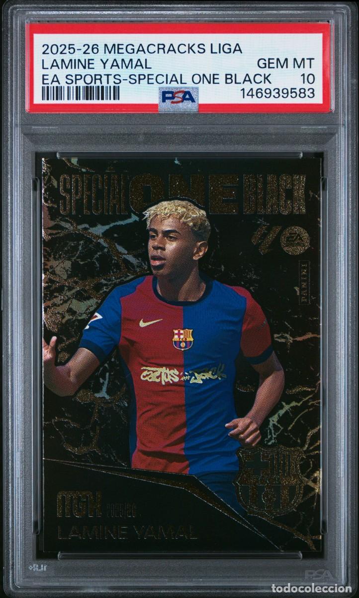 Cromos de f&uacute;tbol: Lamine Yamal FC Barcelona Special One Black Panini Megacracks 2025 2026 PSA 10