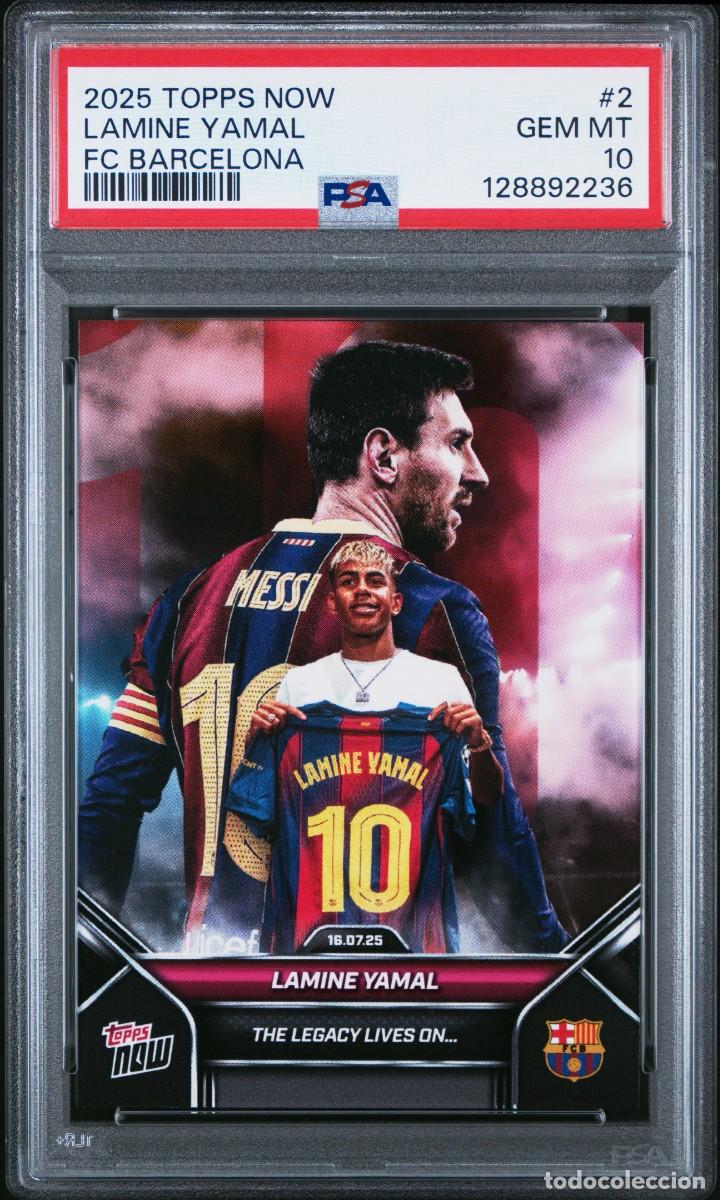 Cromos de f&uacute;tbol: Messi Lamine Yamal #2 FC Barcelona Topps Now 2025 PSA 10