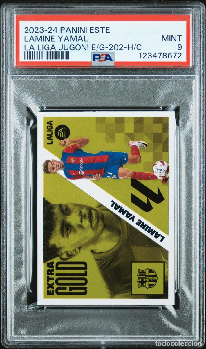 Cromos de f&uacute;tbol: Rookie Lamine Yamal Panini Liga Este Jugon 2023 24 Hand Cut PSA 9