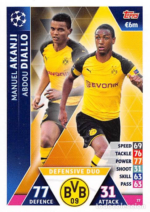 Cromos de f&uacute;tbol: TOPPS MATCH ATTAX UCL (EDICION INDIA) 18/19 2018/2019 #77 AKANJI / DIALLO (BORUSSIA DORTMUND)