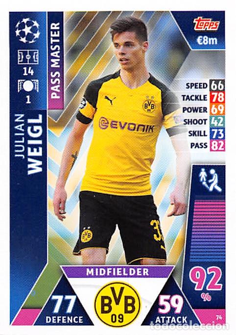 Cromos de f&uacute;tbol: TOPPS MATCH ATTAX UCL (EDICION INDIA) 18/19 2018/2019 #74 JULIAN WEIGL (BORUSSIA DORTMUND)