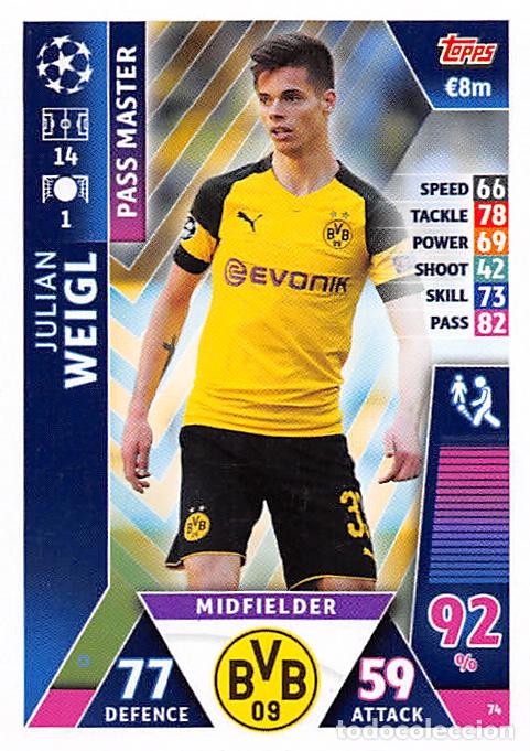Cromos de f&uacute;tbol: TOPPS MATCH ATTAX UCL (EDICION INDIA) 18/19 2018/2019 #74 JULIAN WEIGL (BORUSSIA DORTMUND)