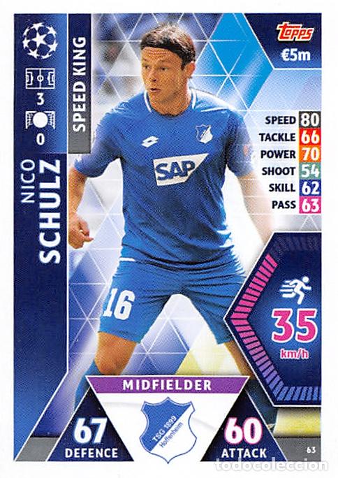 Cartes &agrave; collectionner de Football: TOPPS MATCH ATTAX UCL (EDICION INDIA) 18/19 2018/2019 #63 NICO SCHULZ (TSG 1899 HOFFENHEIM)