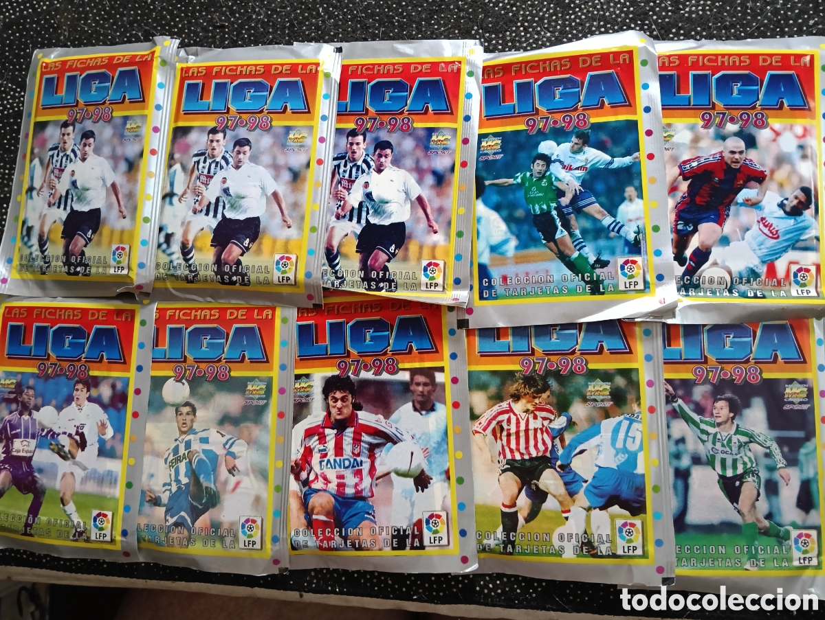 Cartes &agrave; collectionner de Football: Lote de 10 sobres fichas liga 1997-98 Mundi-cromo, sobres nuevos y sin abrir.