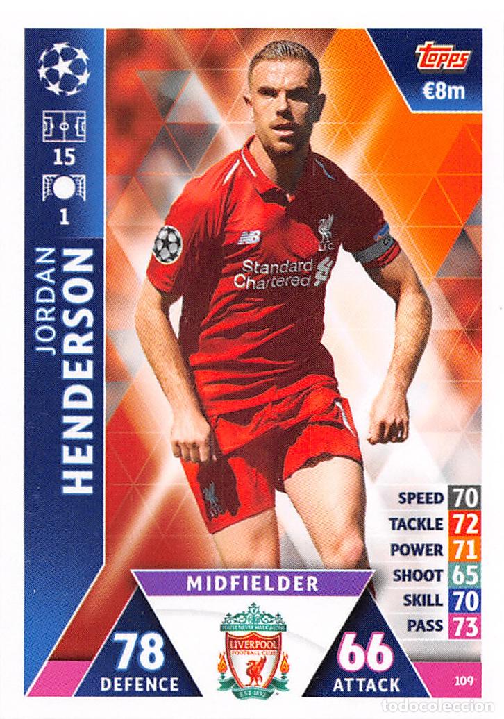 Fu&szlig;ball-Sticker: TOPPS MATCH ATTAX UCL (EDICION INDIA) 18/19 2018/2019 #109 JORDAN HENDERSON (LIVERPOOL FC)