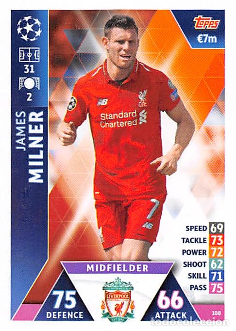 Fu&szlig;ball-Sticker: TOPPS MATCH ATTAX UCL (EDICION INDIA) 18/19 2018/2019 #108 JAMES MILNER (LIVERPOOL FC)