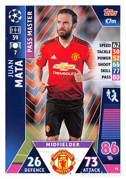 Cromos de f&uacute;tbol: TOPPS MATCH ATTAX UCL (EDICION INDIA) 18/19 2018/2019 #92 JUAN MATA (MANCHESTER UNITED)